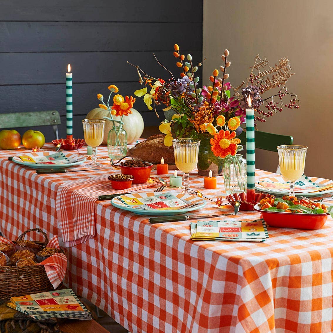Green Stripe Dinner Candles