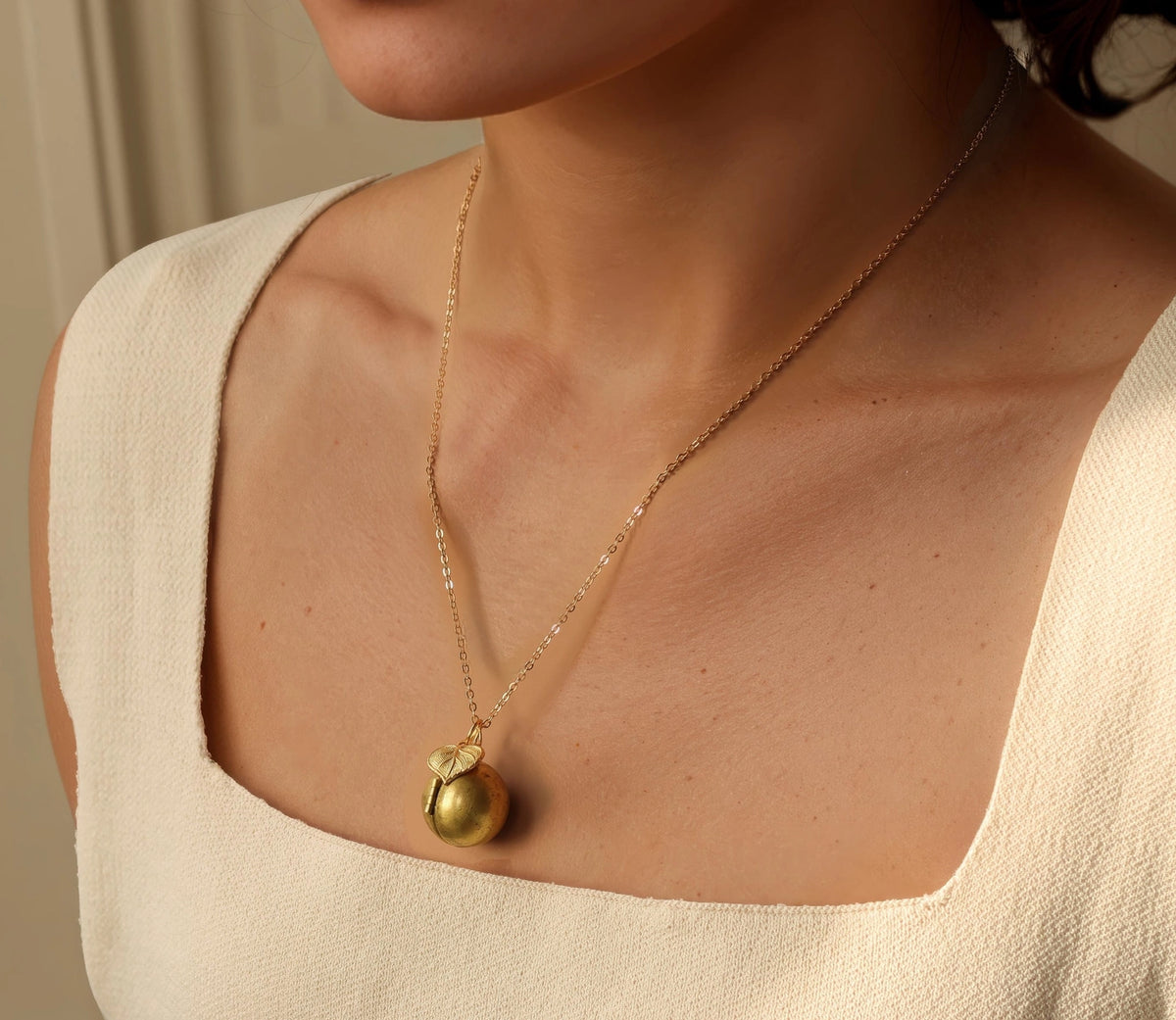 Vintage Sphere Locket with Leaf Charm