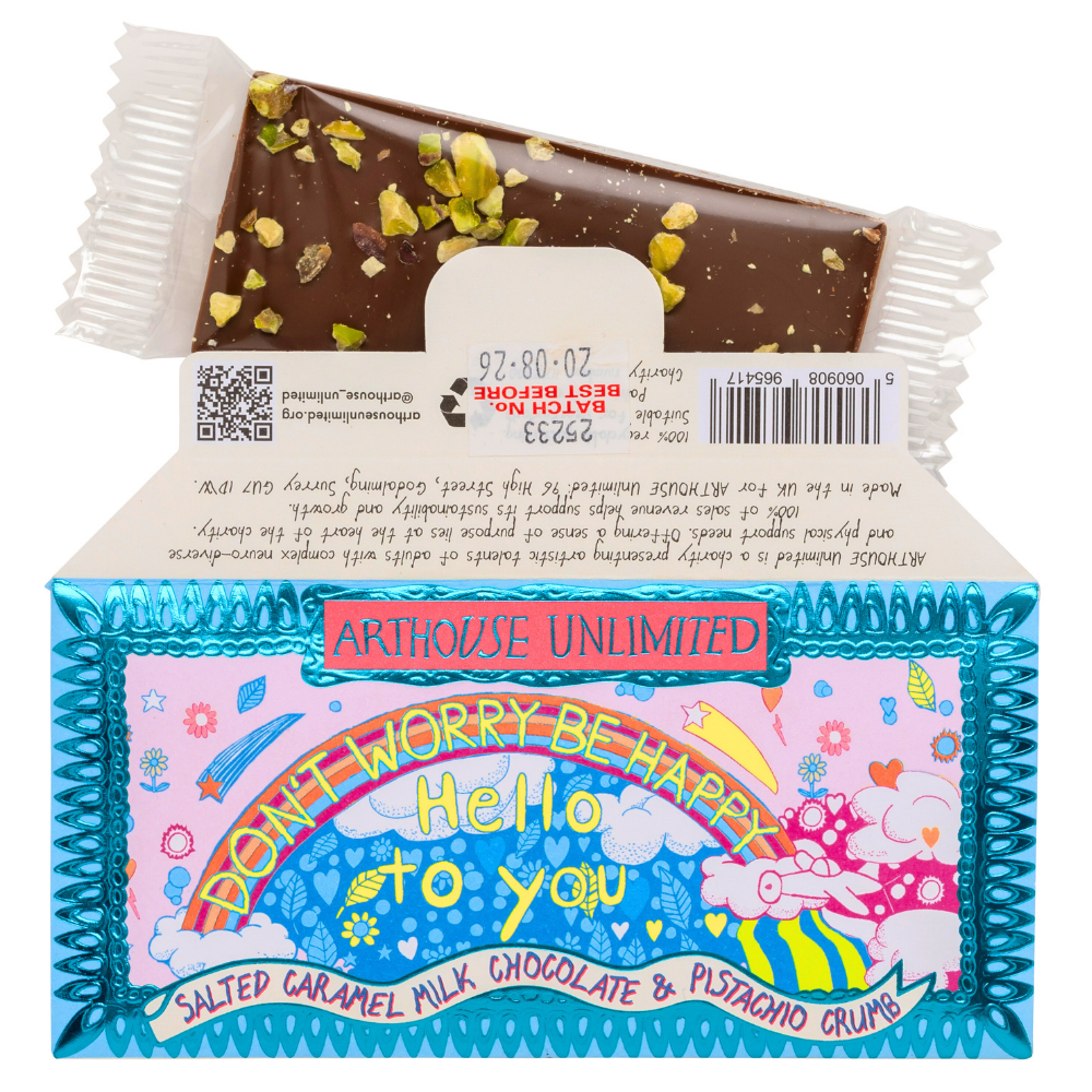 Joy Sized Bar - 'Be Happy' Salted Caramel Milk Chocolate & Pistachio Crumb