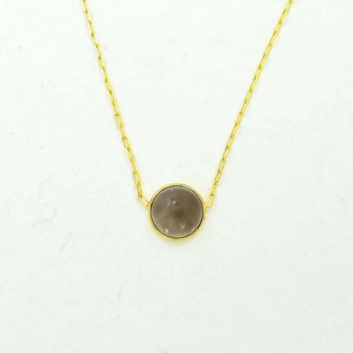 Round Gemstone Necklace Gold Plated Silver 925 - Smoky Quartz