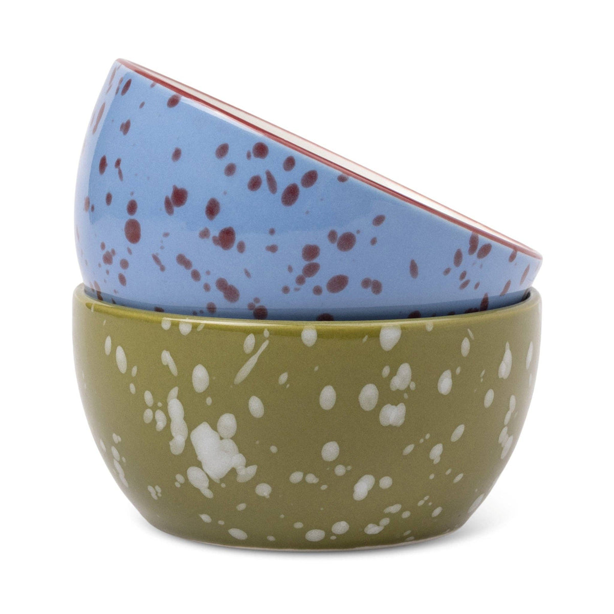 Set of 2 Dipping Bowls - Blue & Olive Splatter