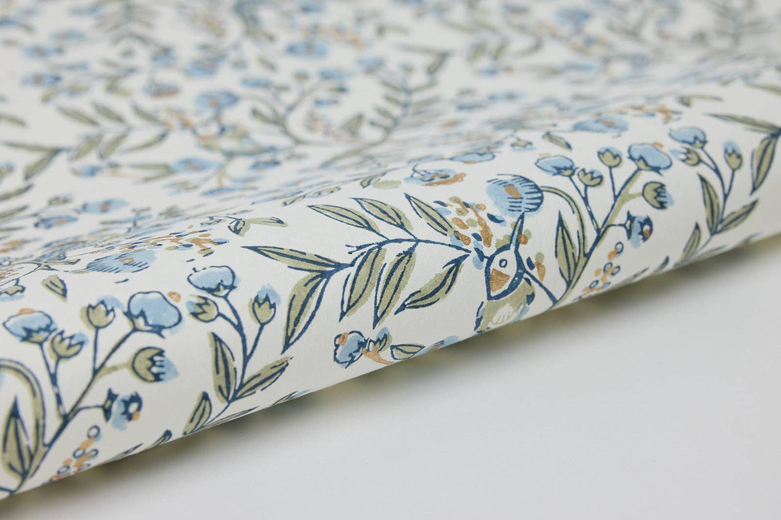 Song Birds Blue Stone Block Printed Wrapping Paper