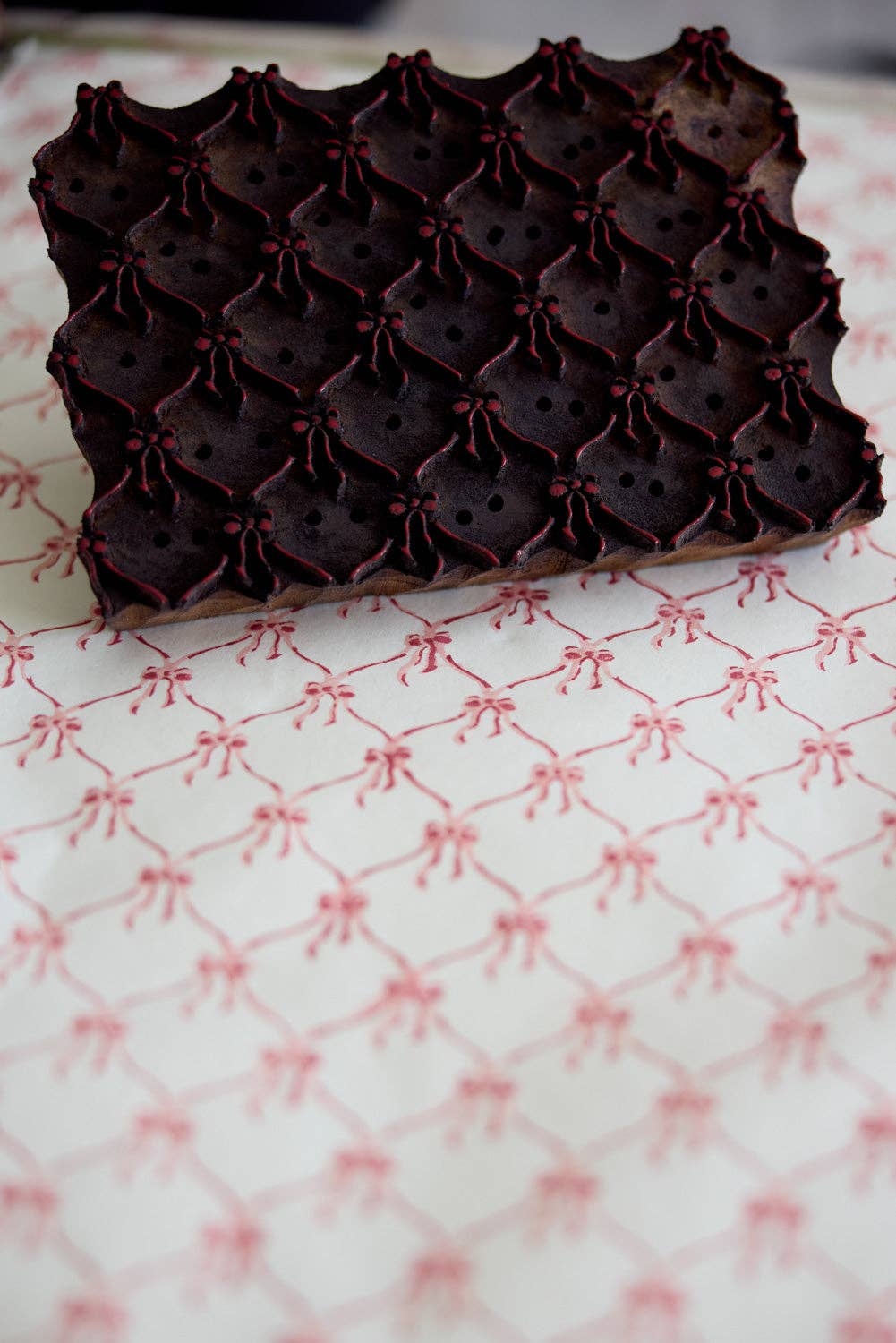 Bows Pink Sorbet Block Printed Wrapping Paper