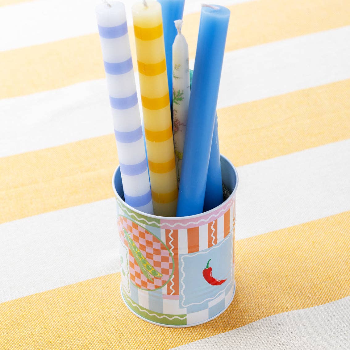Blue Stripe Dinner Candles