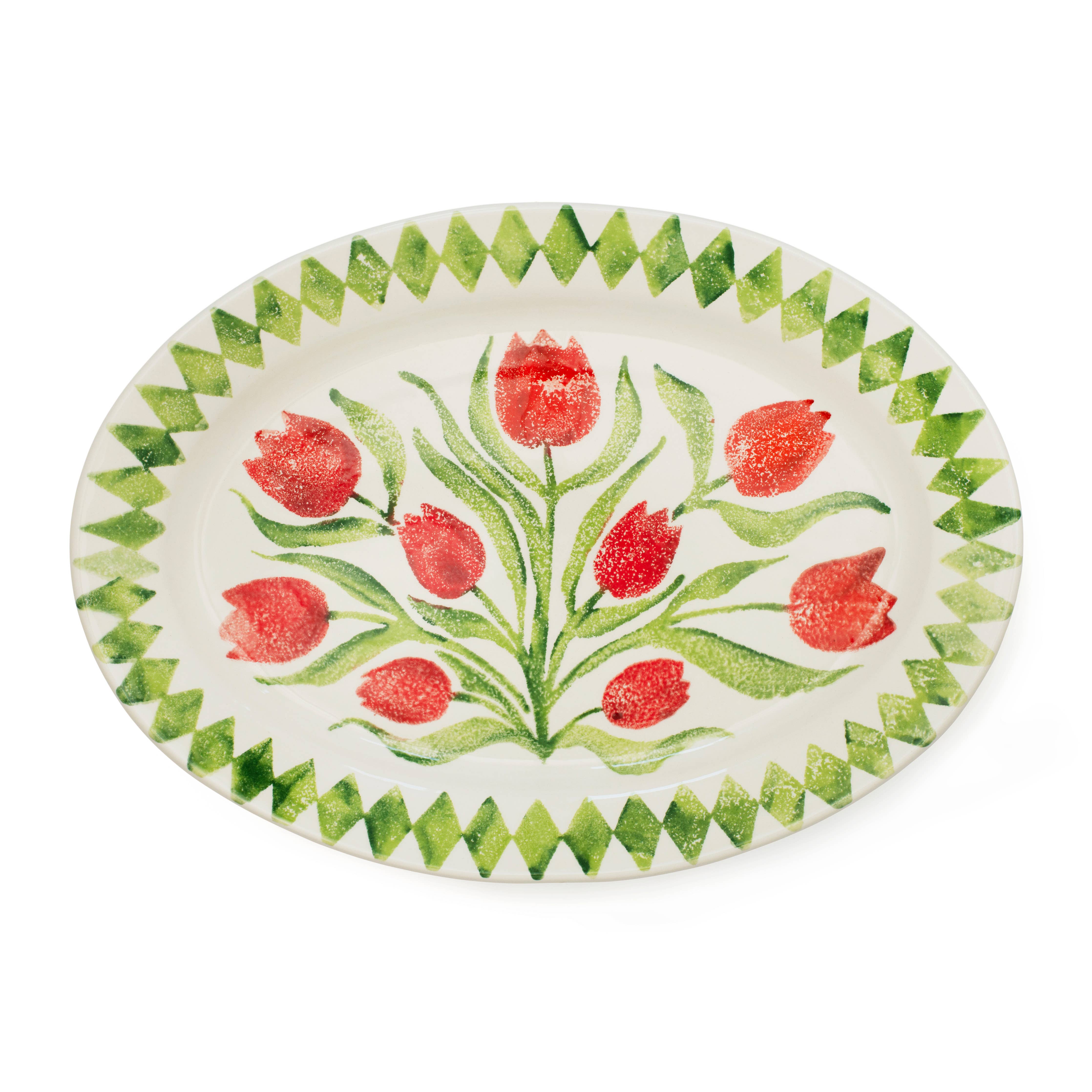 Oval Green Rimmed Tulip Platter