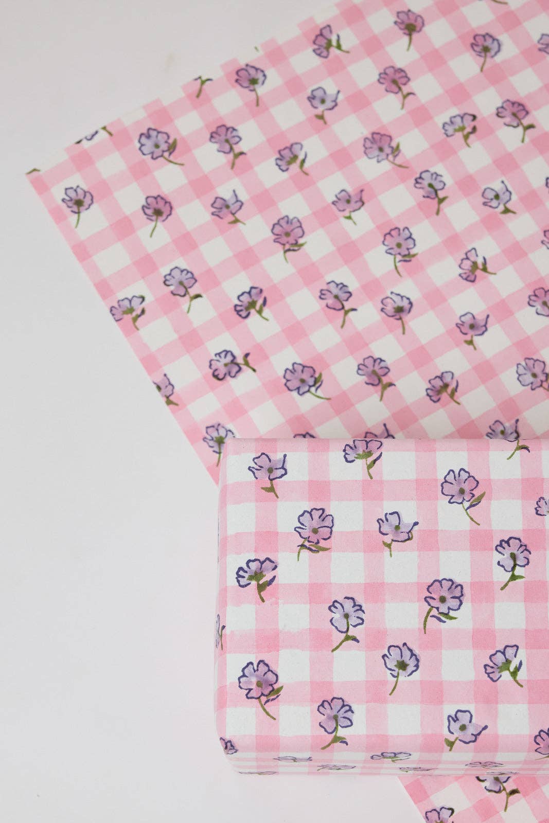 Gingham Violet Meringue Block Printed Wrapping Paper