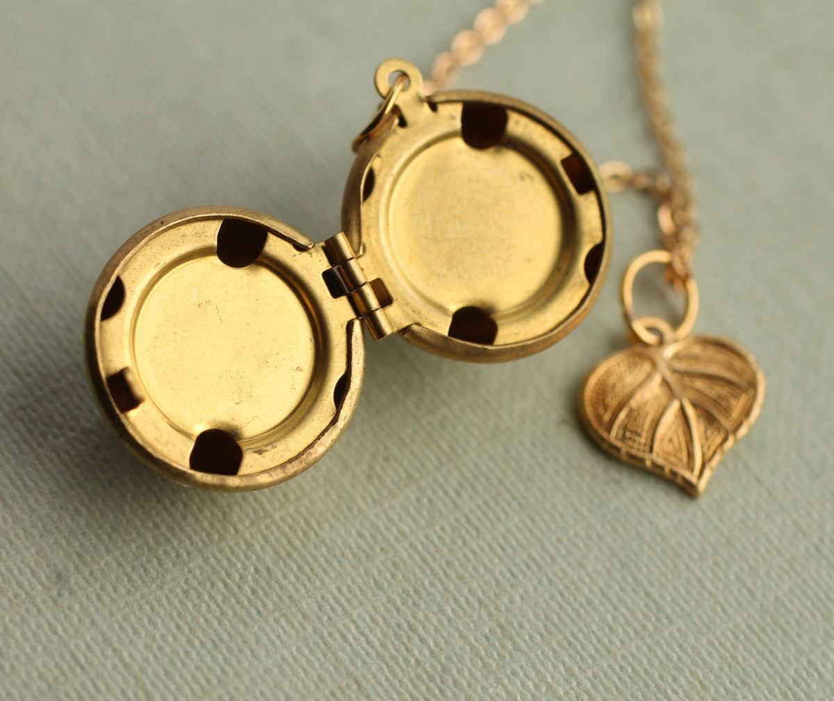 Vintage Sphere Locket with Leaf Charm