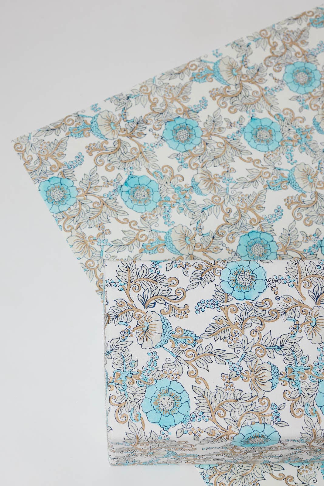 Wild Rose Blue Opal Block Printed Wrapping Paper