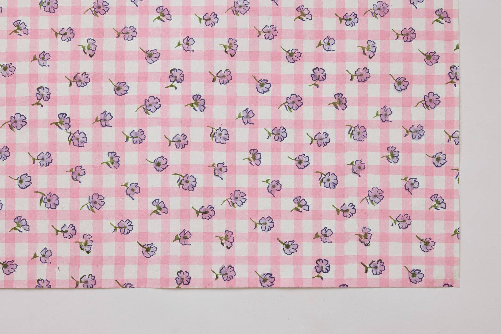 Gingham Violet Meringue Block Printed Wrapping Paper
