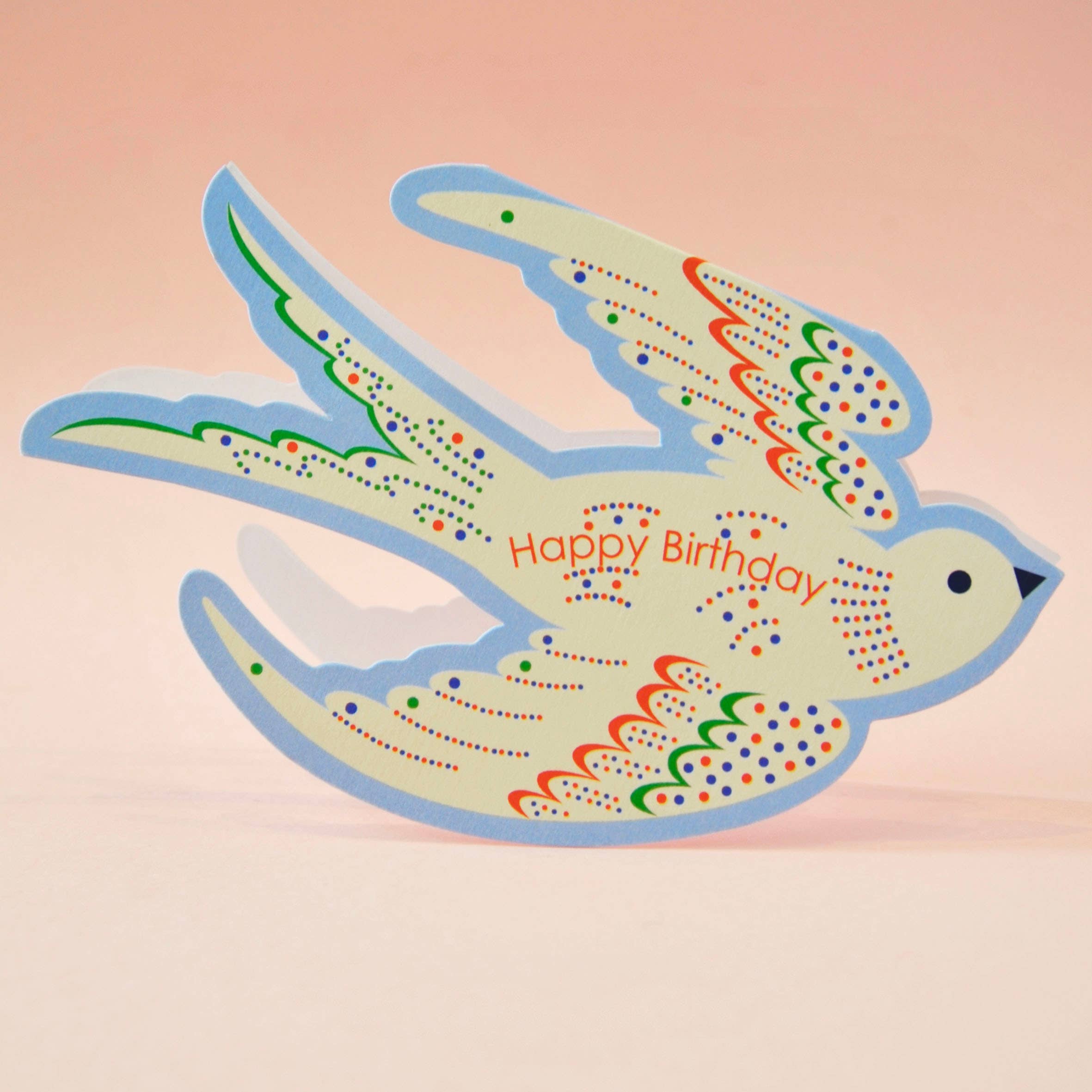 Whimsical Rocking Bird Happy Birthday - Blue Die Cut Card