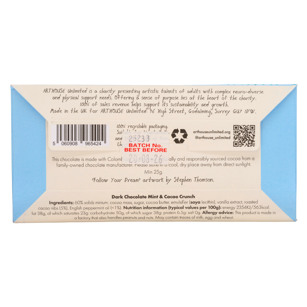 Joy Sized Bar - 'Follow Your Dream' Dark Chocolate Mint & Cacao Crunch
