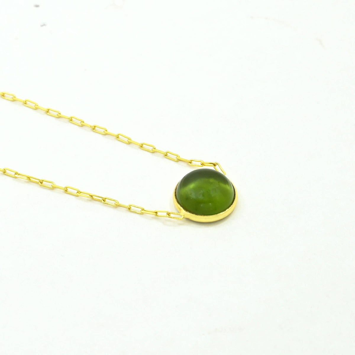 Round Gemstone Necklace Gold Plated Silver 925 - Green Tourmaline