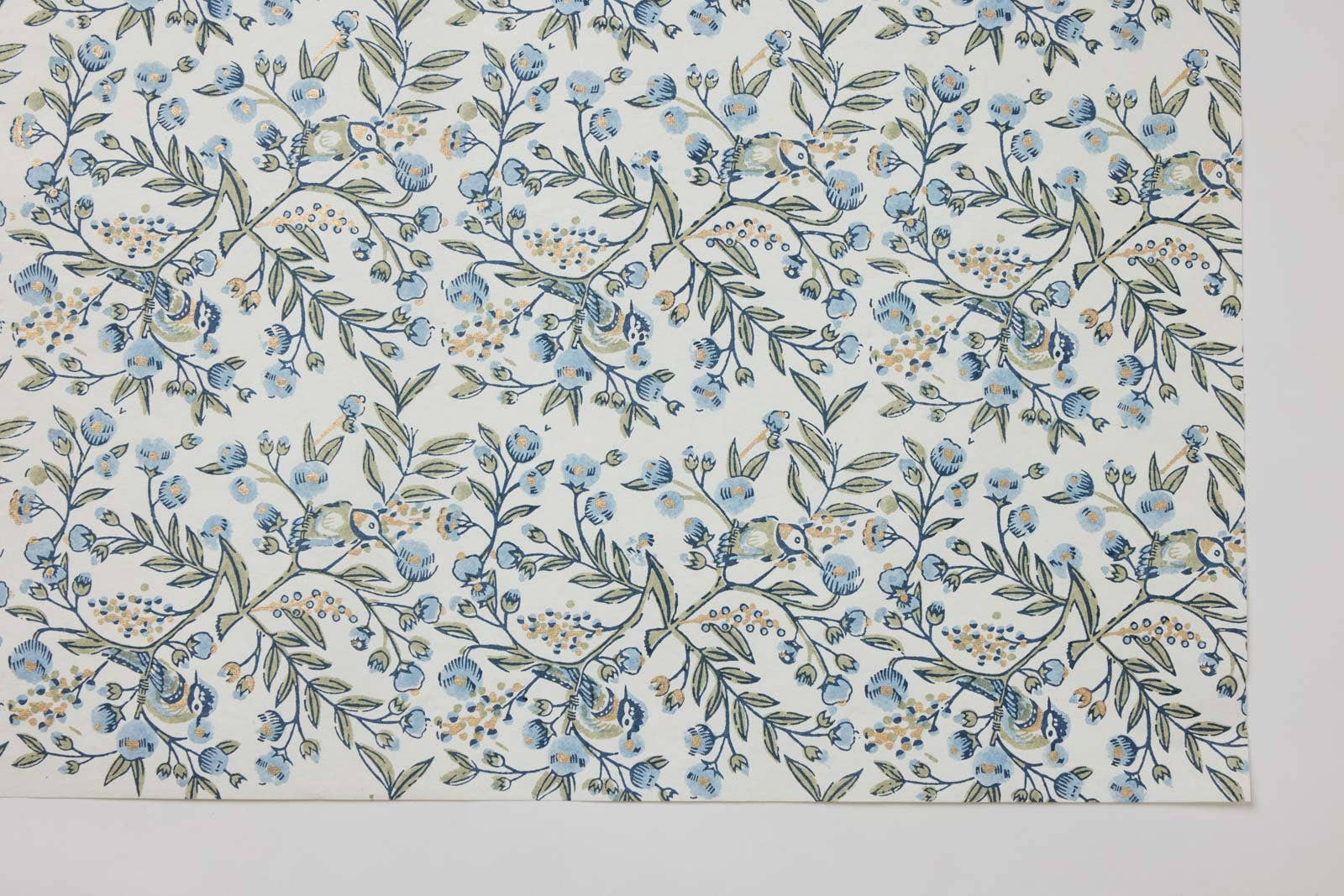 Song Birds Blue Stone Block Printed Wrapping Paper