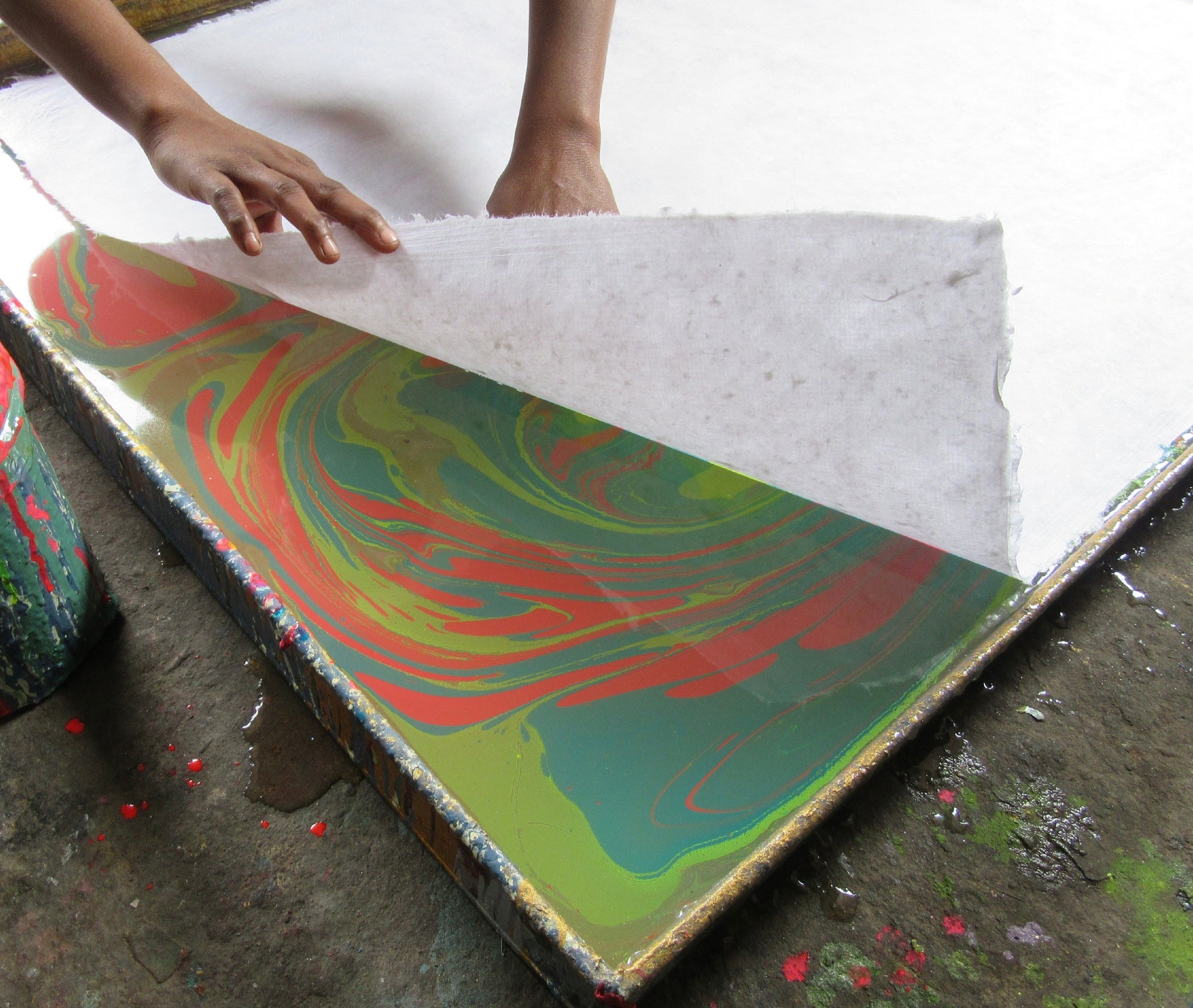 Neon Waves Handmade Marbled Paper