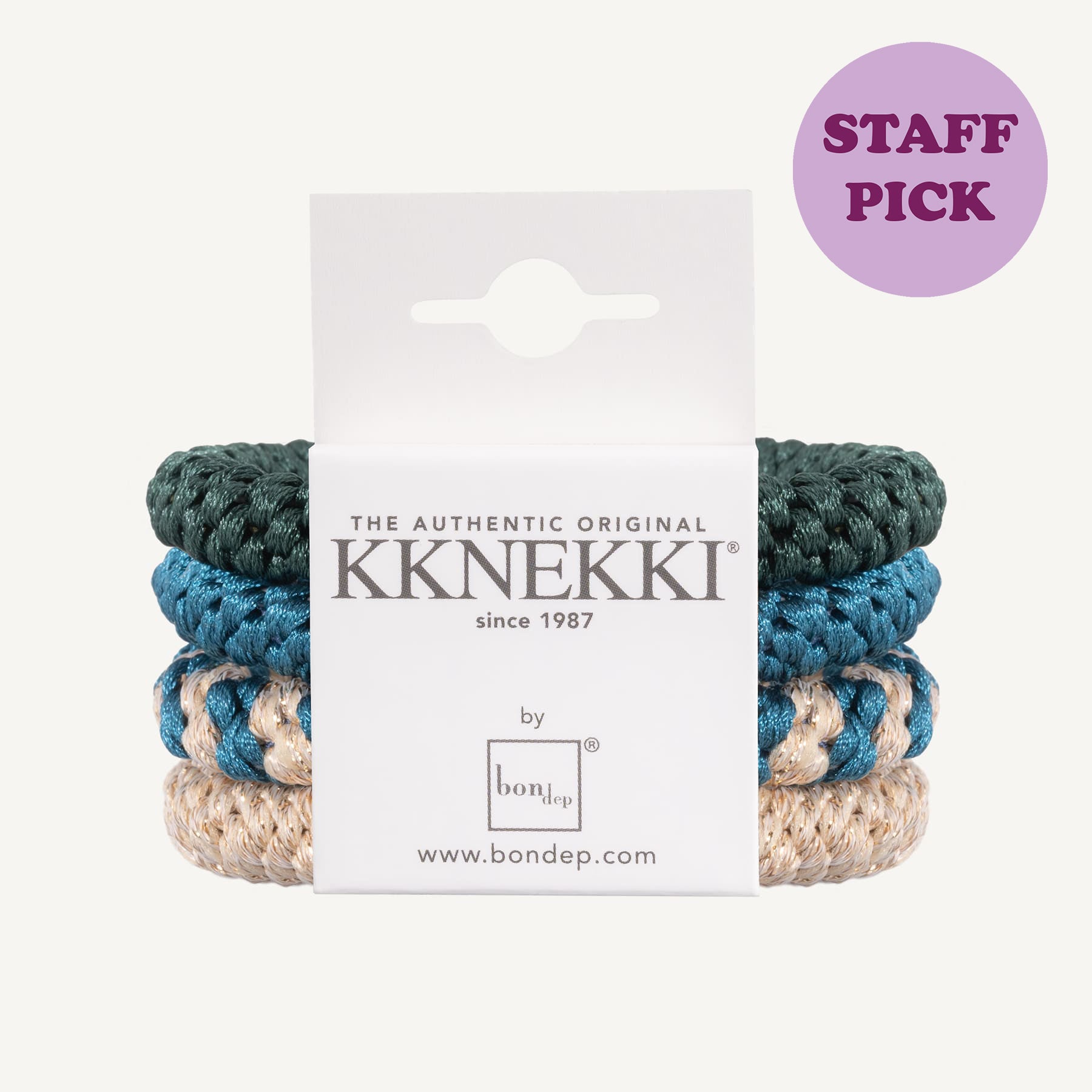 Set Of 4 Teal & Green Kknekki Hair Ties
