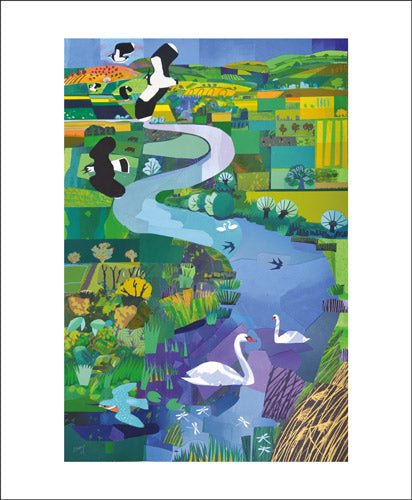 Swans On The River Collage Blank Card