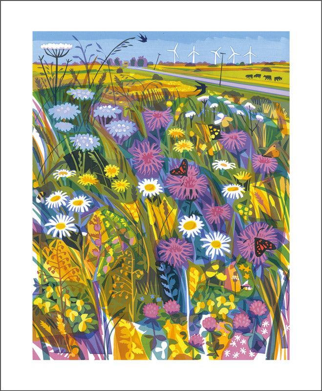 Meadow Flowers and Turbines Blank Card