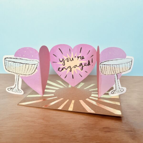Clinking Glasses Fold Out Engagement Card