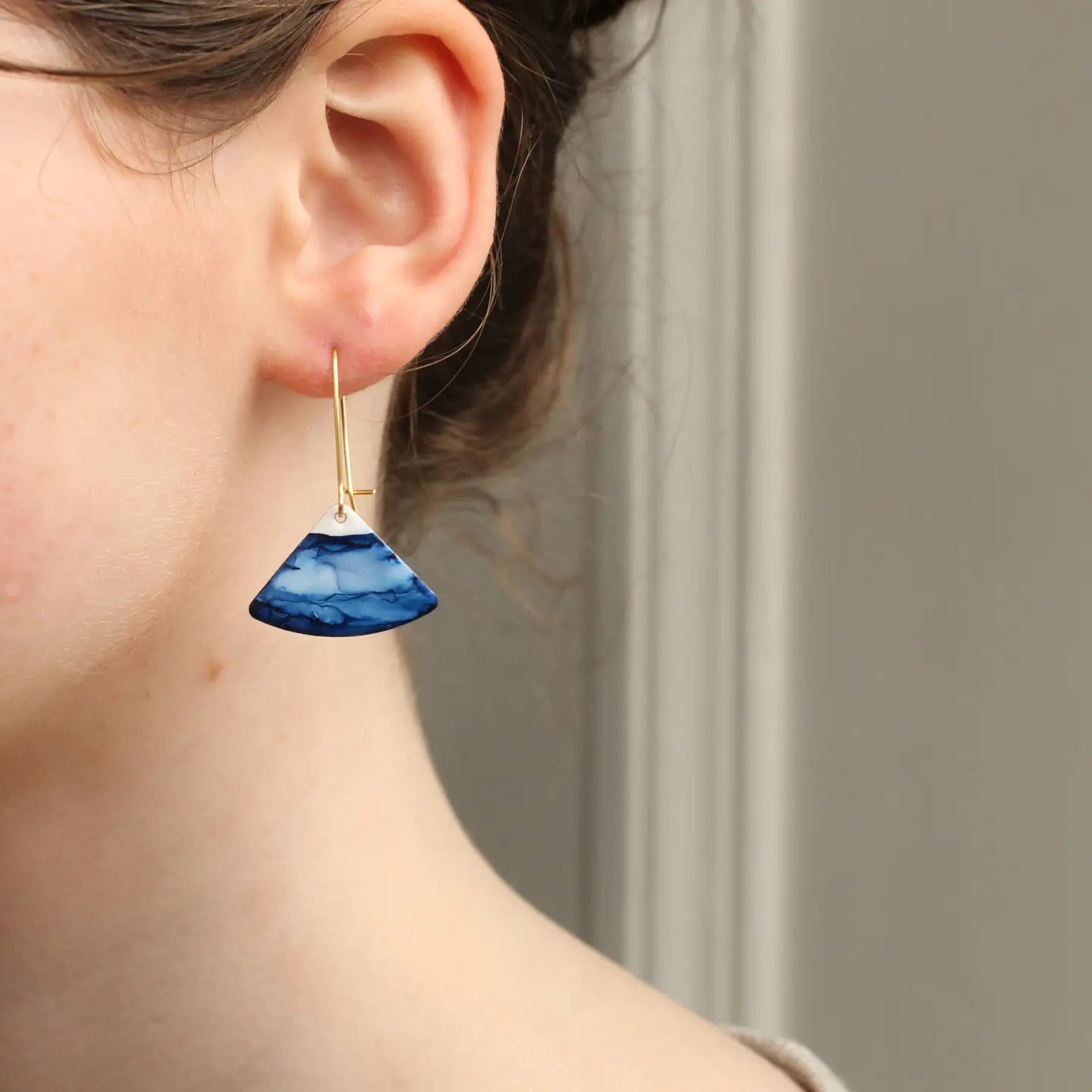 Indigo Blue Fan Enamel Earrings