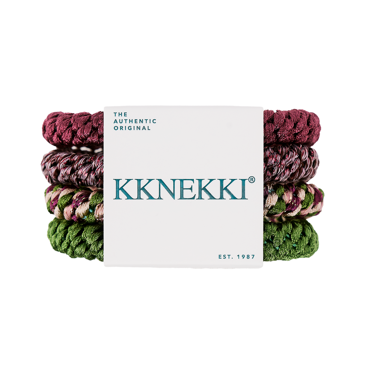 Set Of 4 Rosewood & Green Kknekki Hair Ties