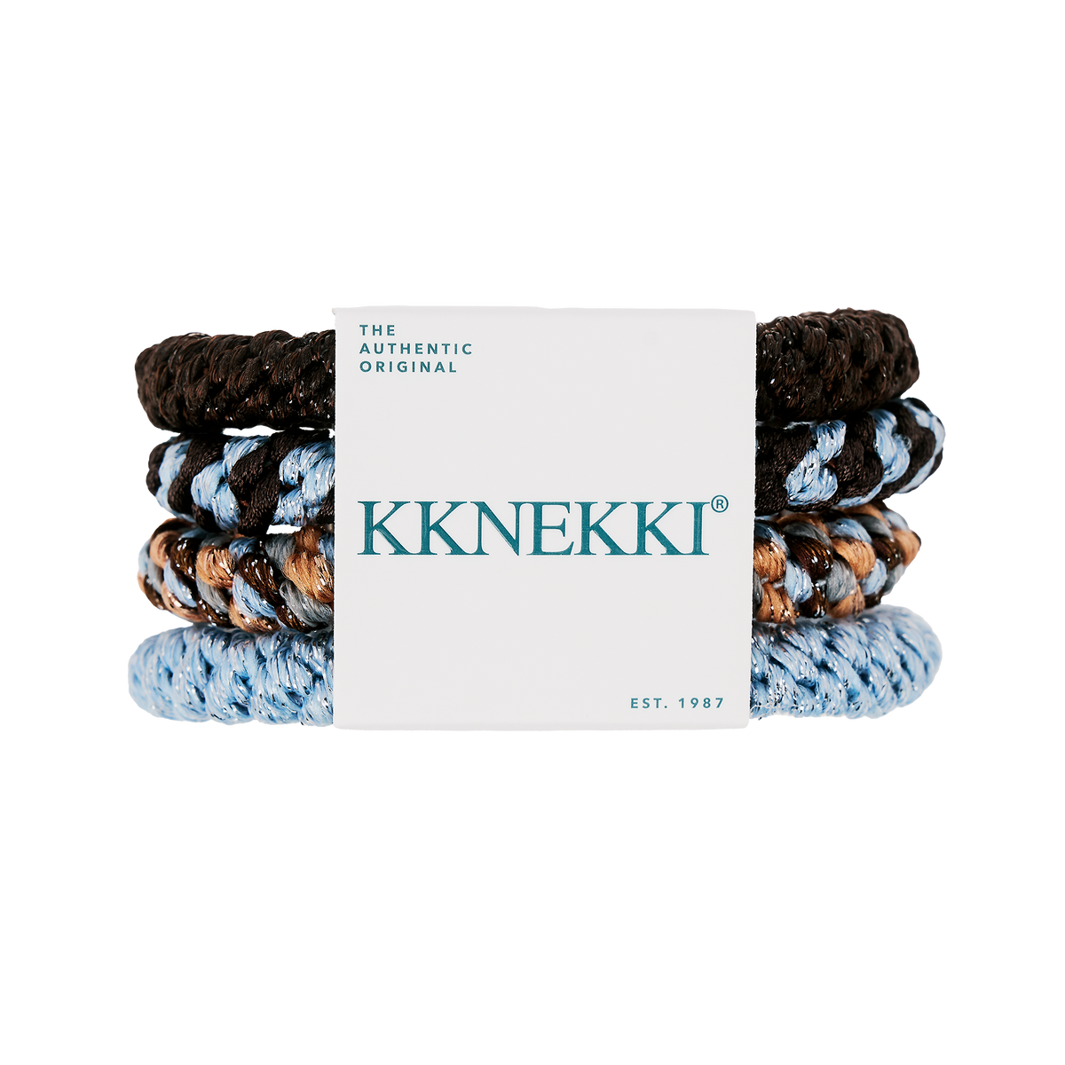 Set Of 4 Baby Blue & Brown Kknekki Hair Ties