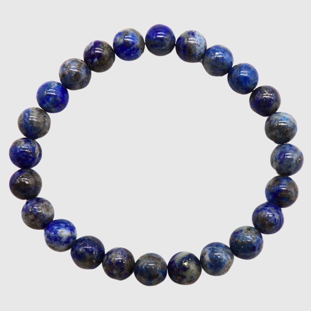 Lapis Lazuli bead bracelet with 8mm round grey & blue stones on elasticated band