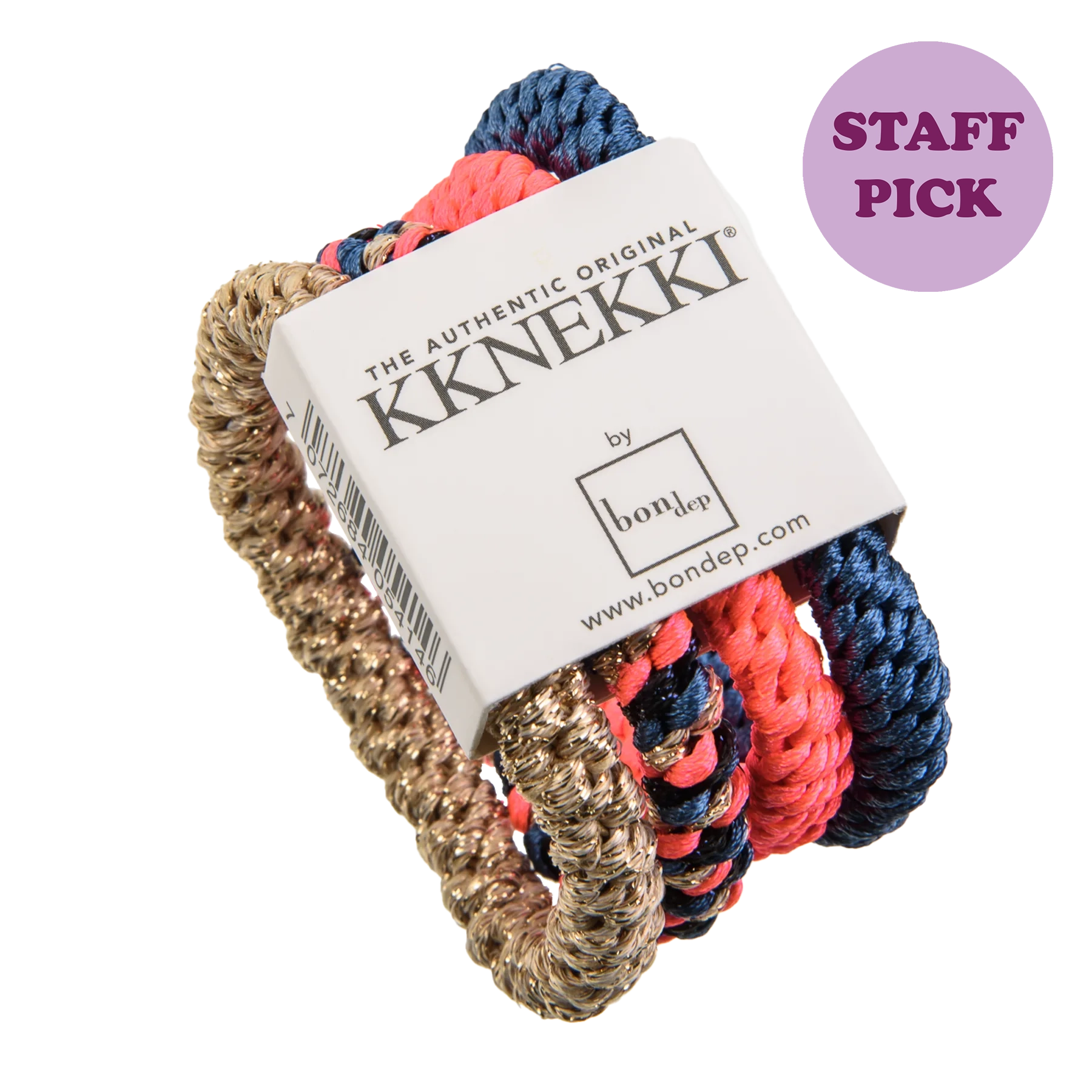 Set Of 4 Neon Pink, Blue & Gold Kknekki Hair Ties