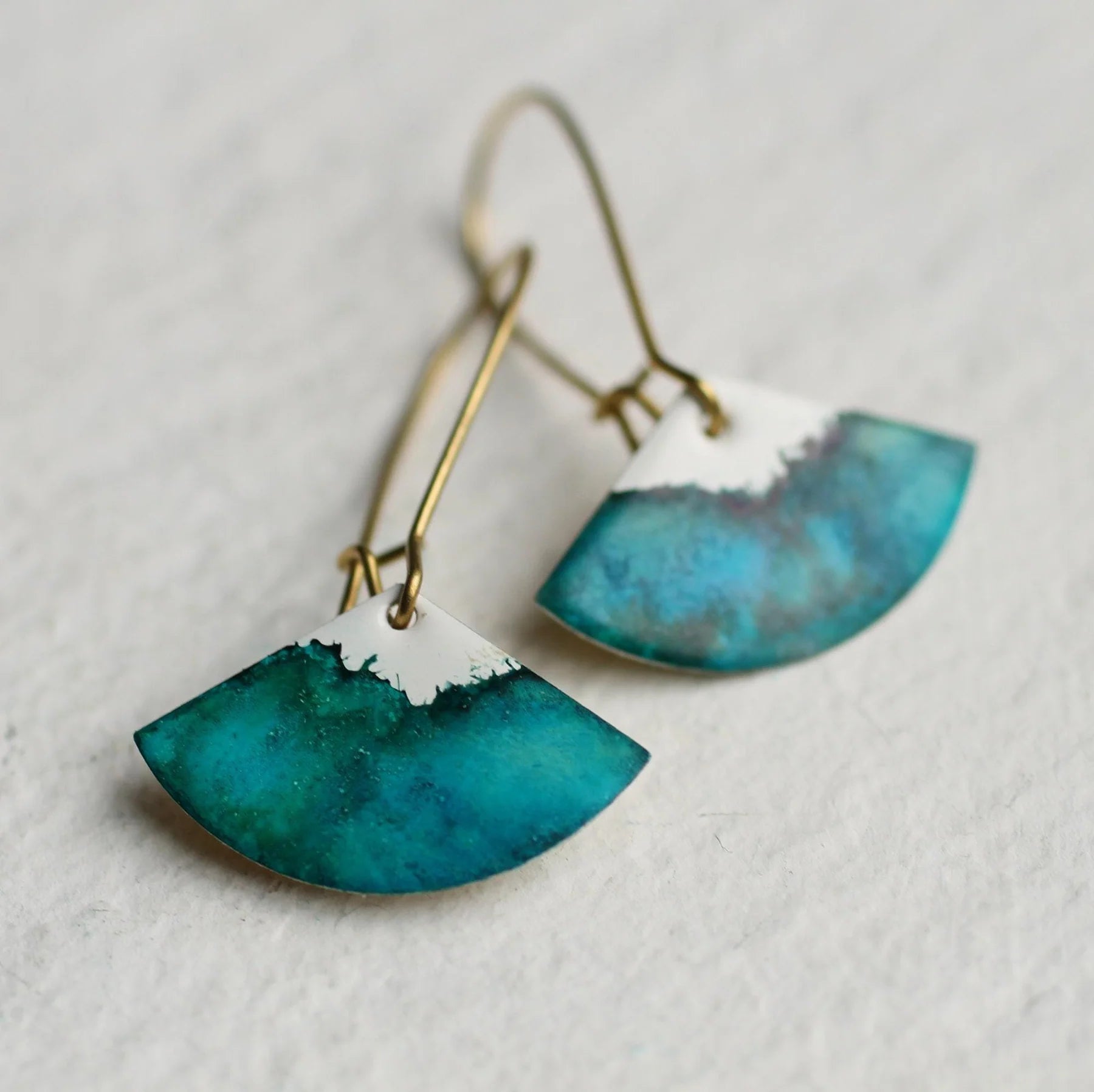 Teal Seascape Fan Enamel Earrings