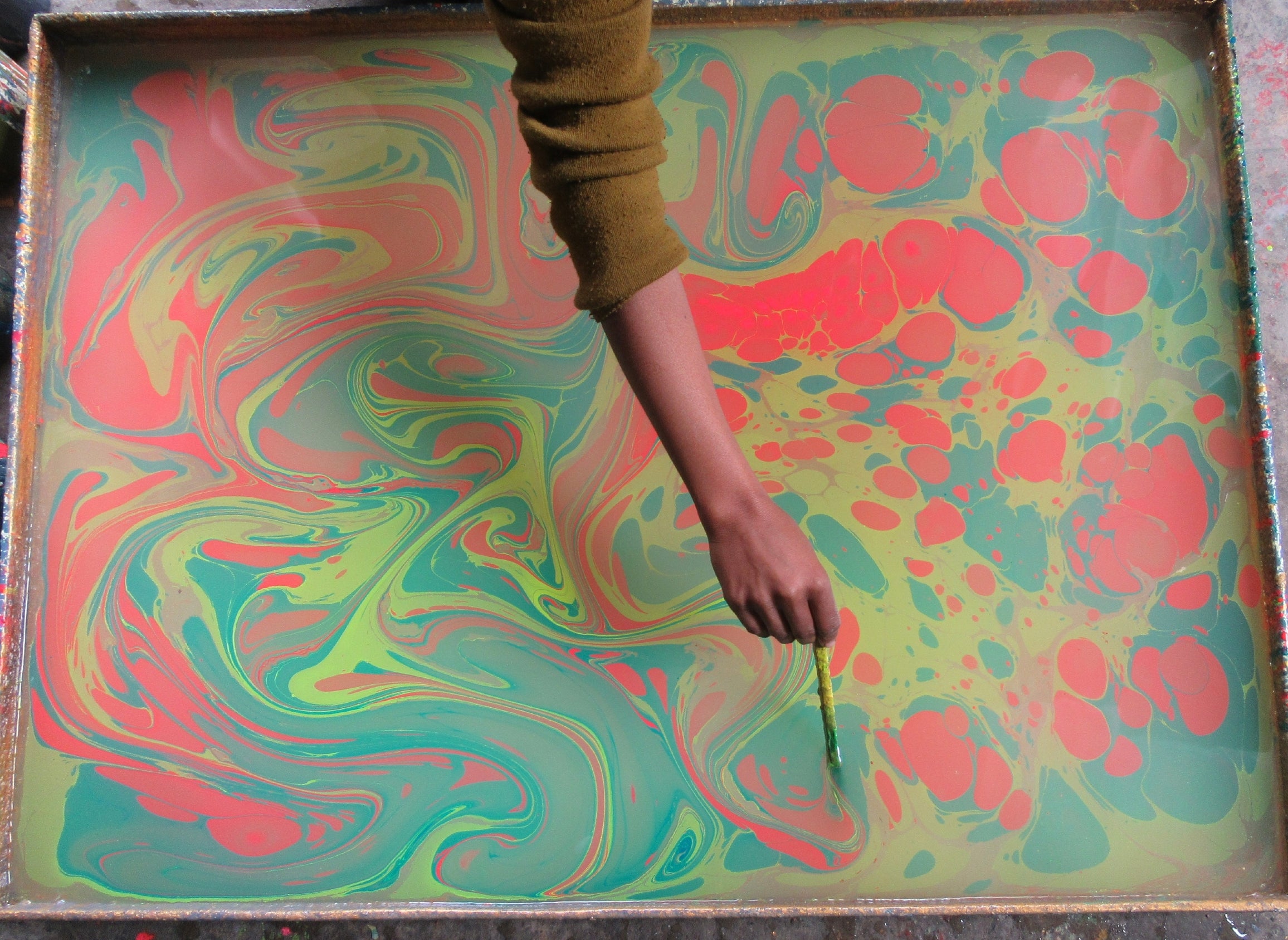 Neon Waves Handmade Marbled Paper
