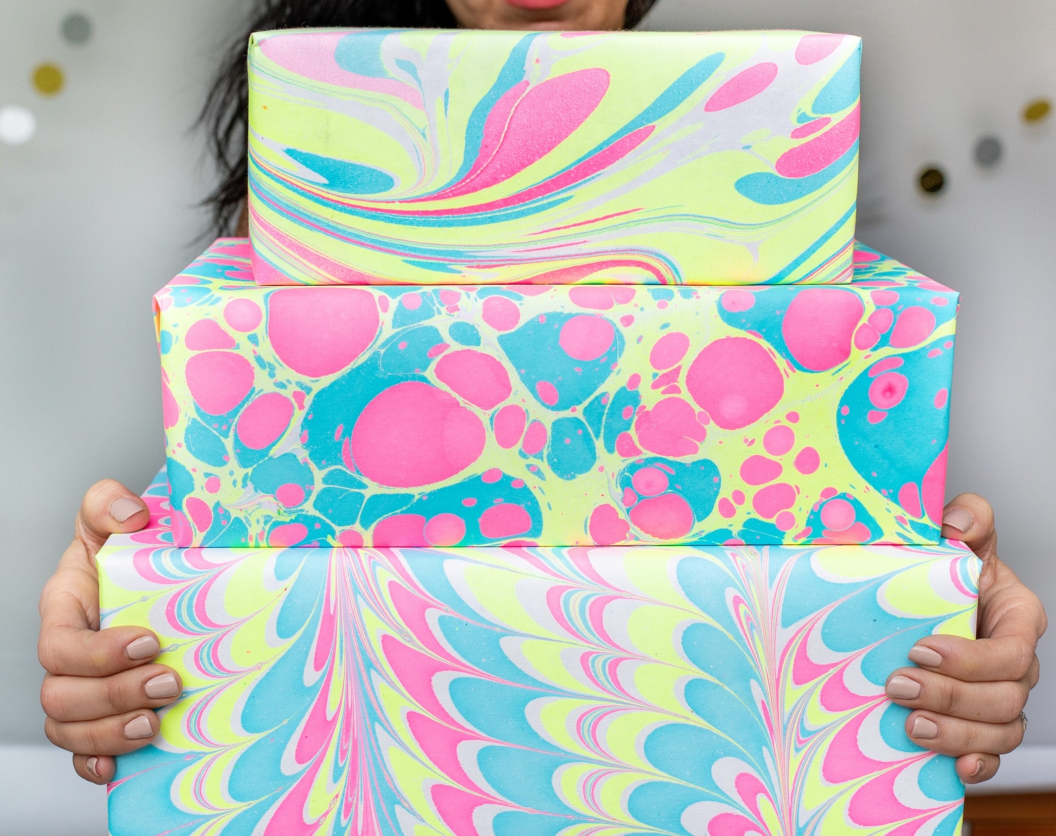Neon Waves Handmade Marbled Paper