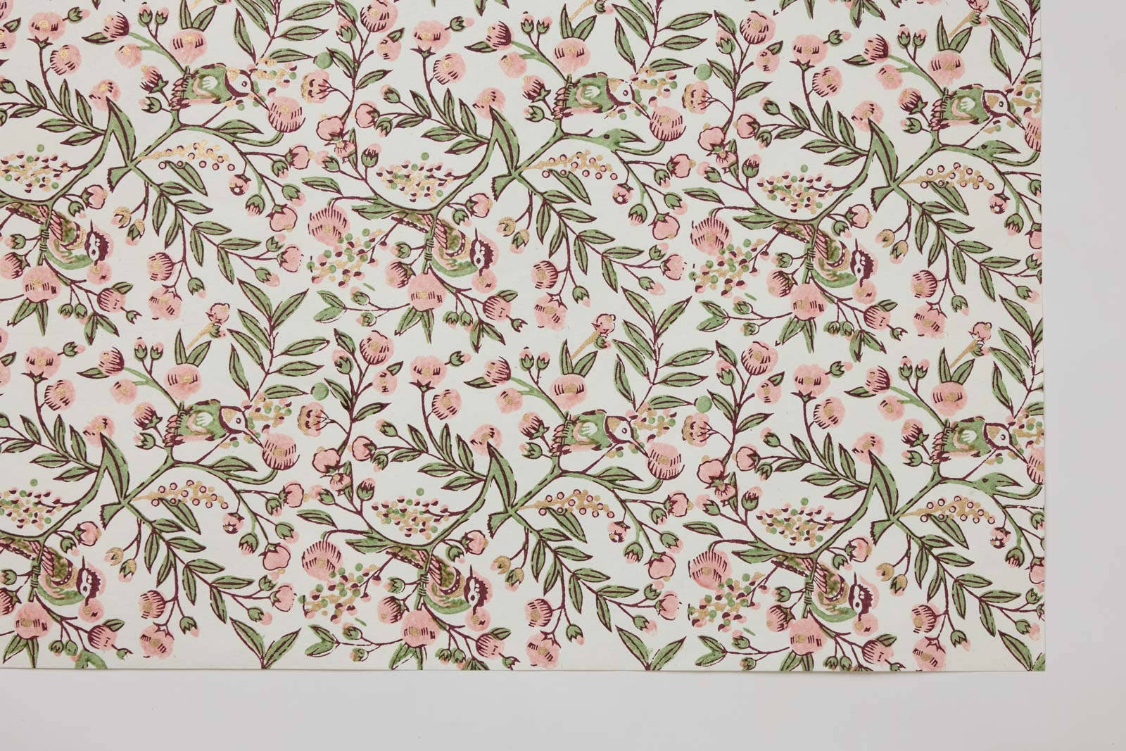 Song Birds Blush Block Printed Wrapping Paper