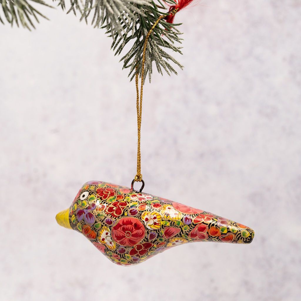 Gold Floral Hanging Bird Decoration