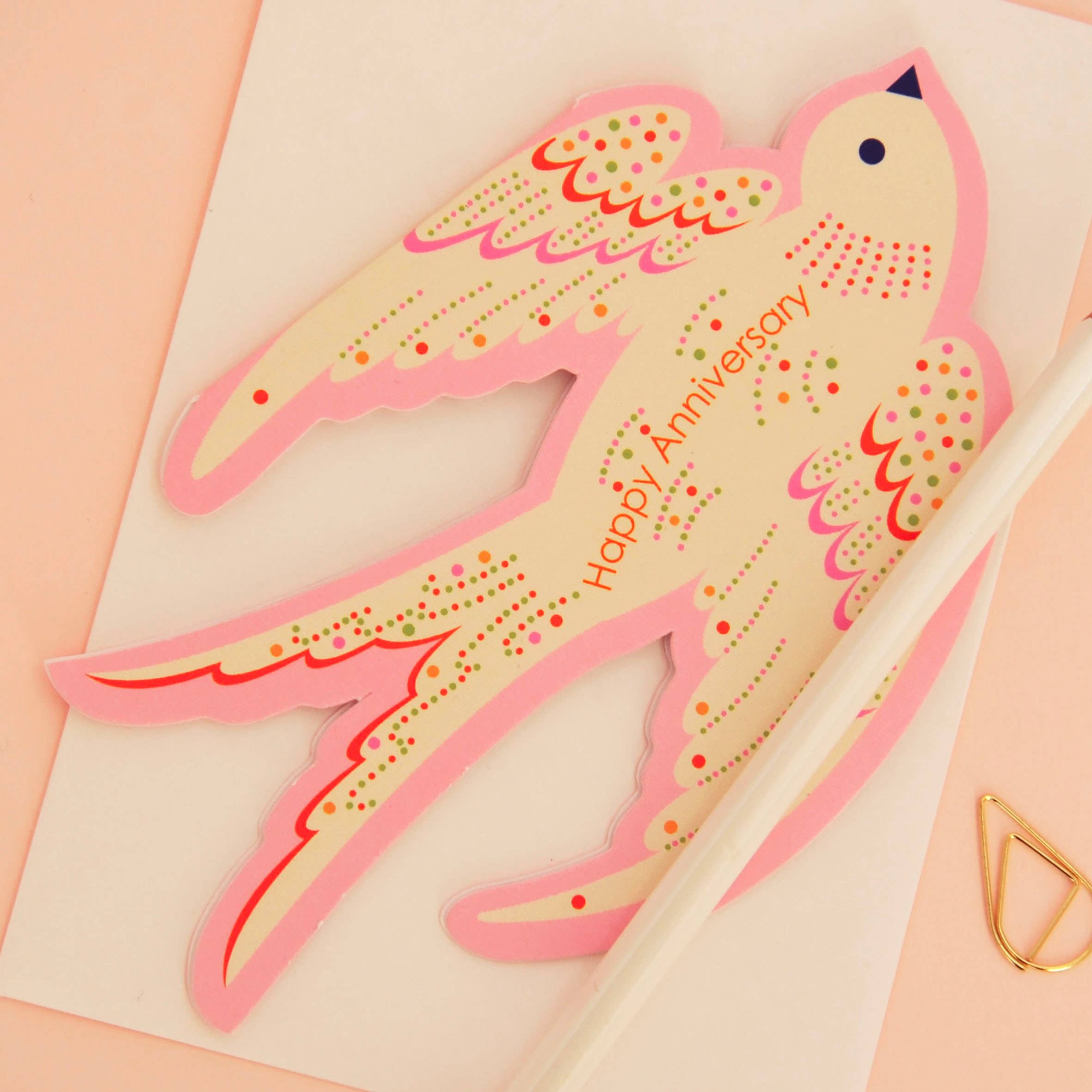 Happy Anniversary Rocking Bird Die Cut Card