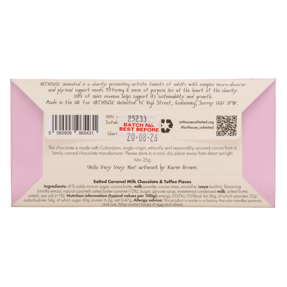 Joy Sized Bar - 'Hello, Very Very Nice' Salted Caramel Milk Chocolate & Toffee Pieces