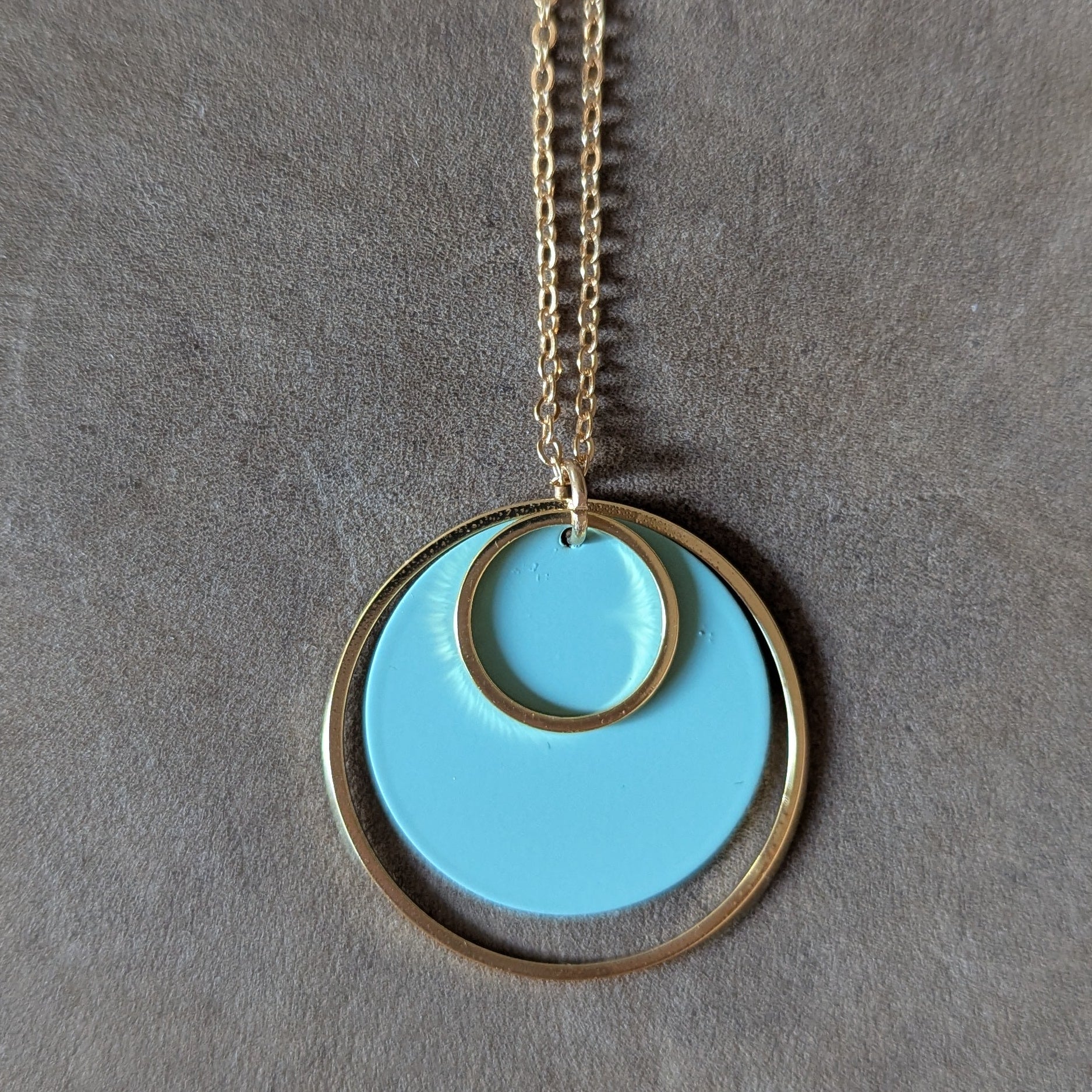 Colour & Brass Double Hoop Pendant Necklace - Mint