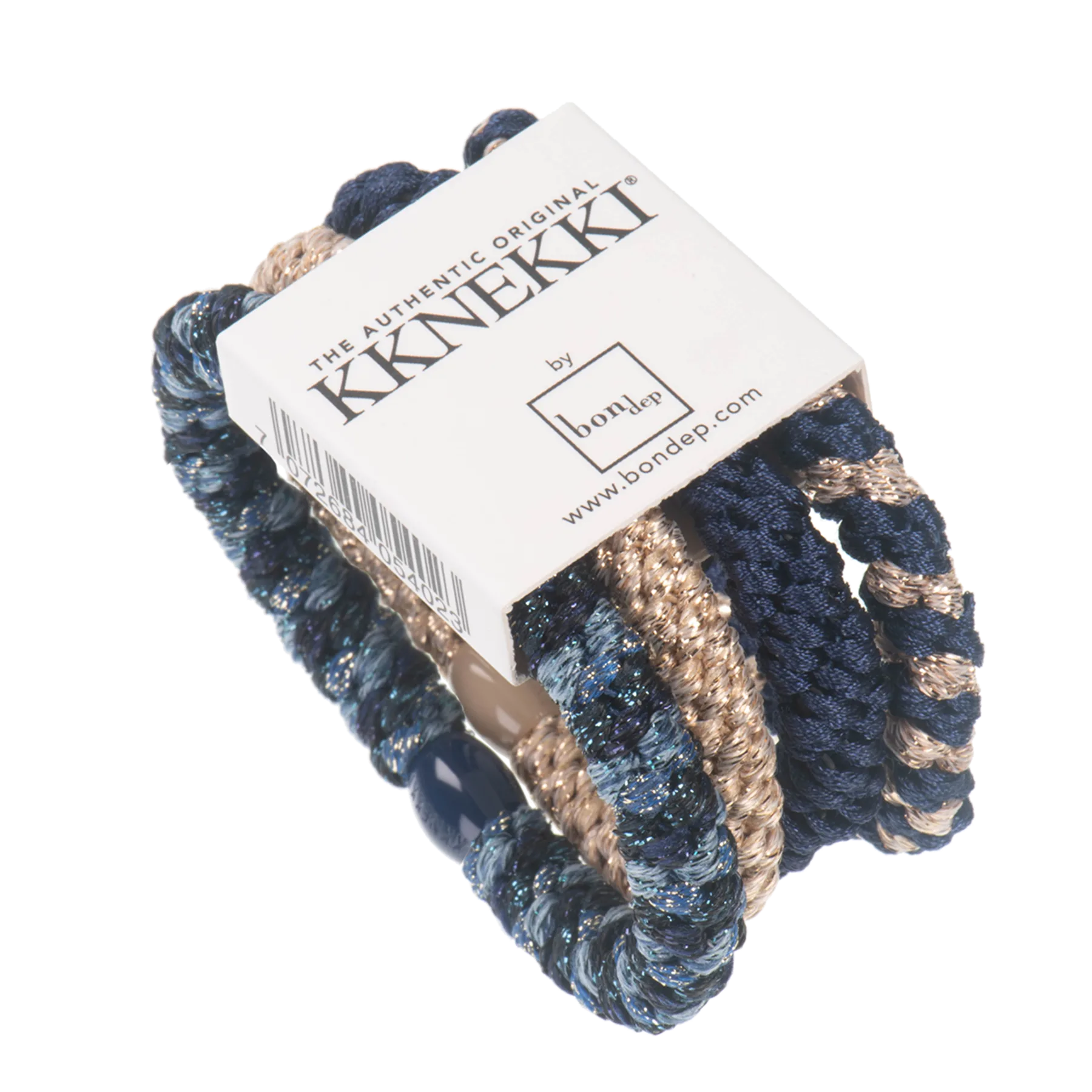 Set Of 4 Navy & Gold Kknekki Hair Ties