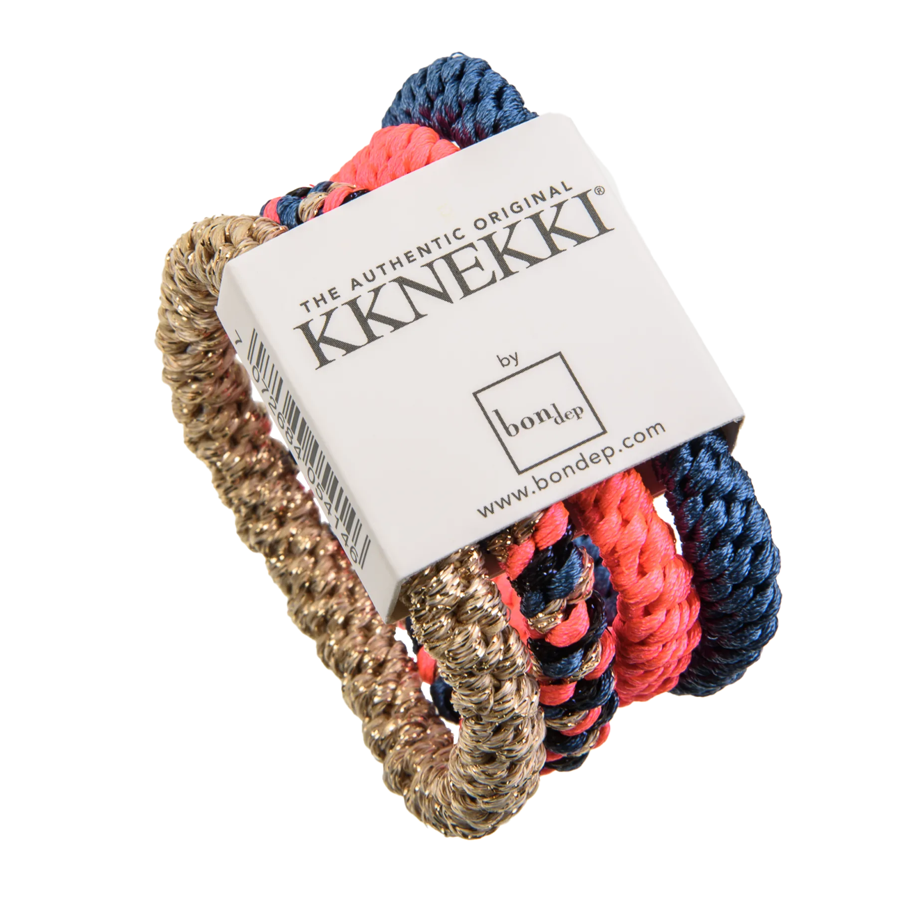 Set Of 4 Neon Pink, Blue & Gold Kknekki Hair Ties
