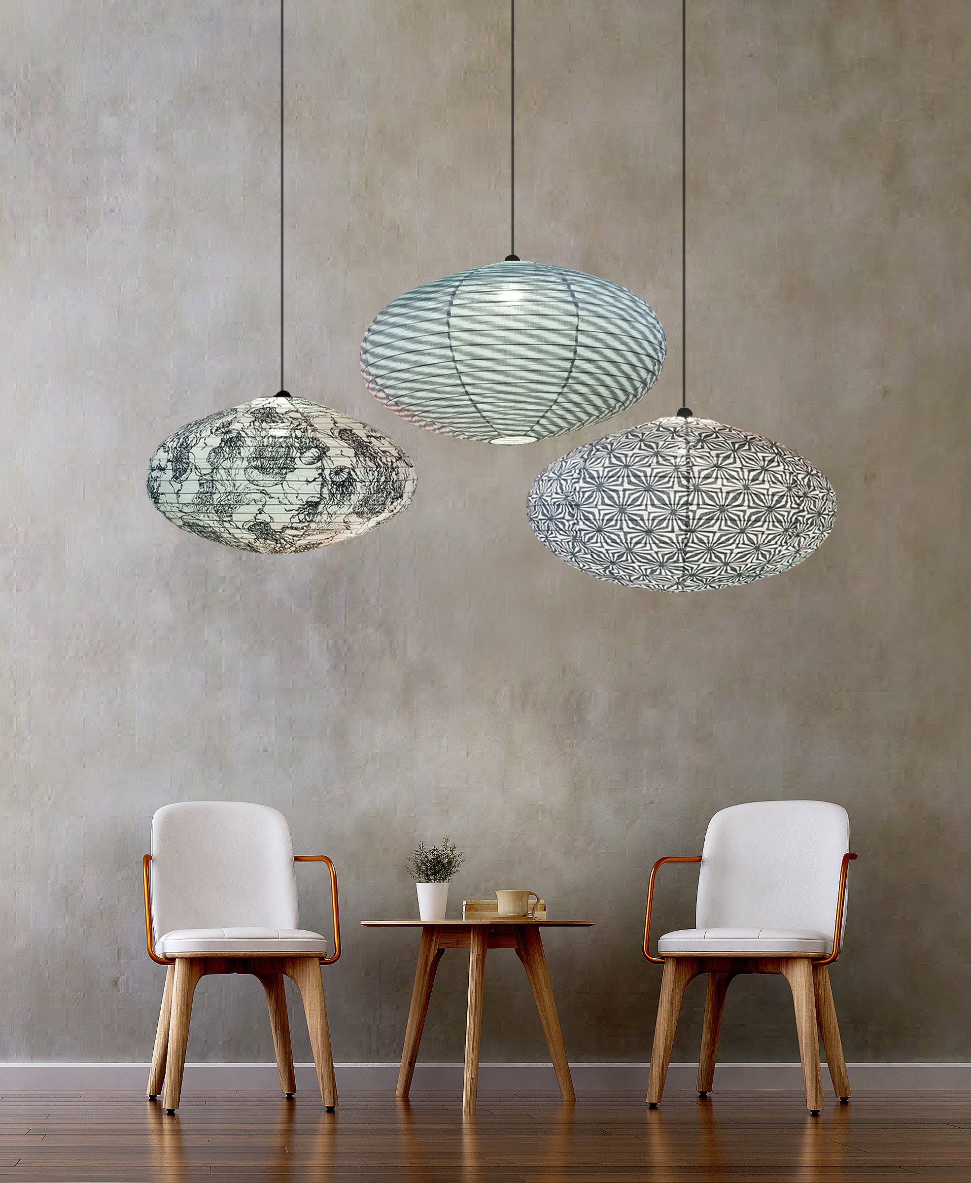 Small 60cm Grey & Cream Hima Cotton Pendant Lampshade