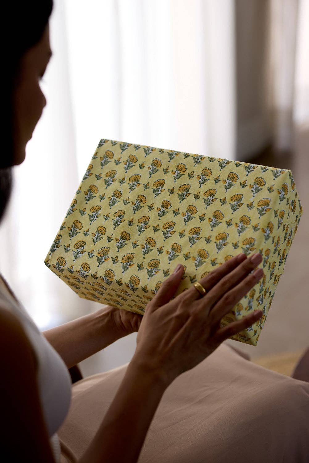 Ditsy Floral Sunshine Block Printed Wrapping Paper
