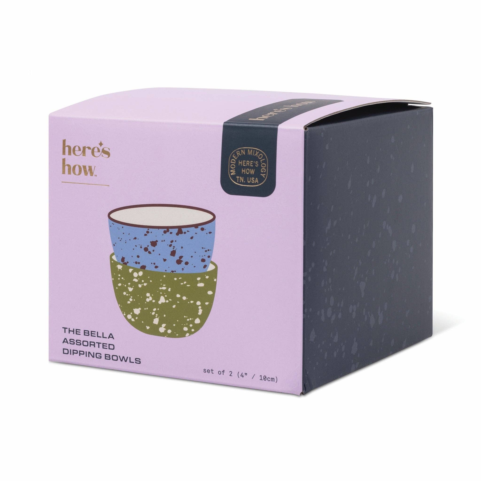 Set of 2 Dipping Bowls - Blue & Olive Splatter