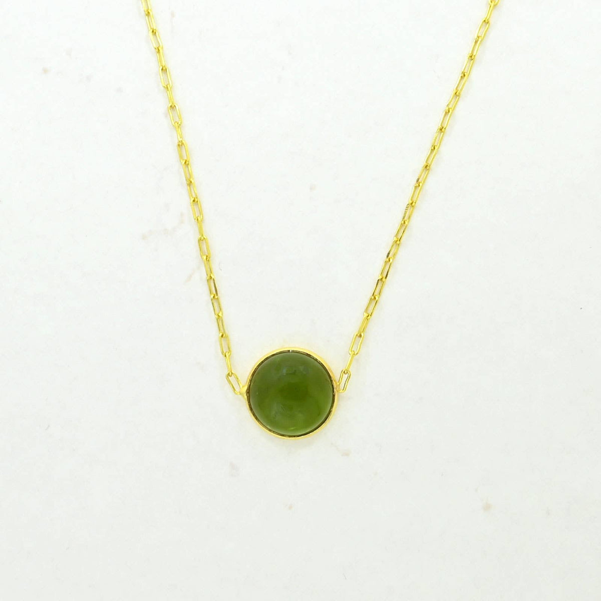 Round Gemstone Necklace Gold Plated Silver 925 - Green Tourmaline