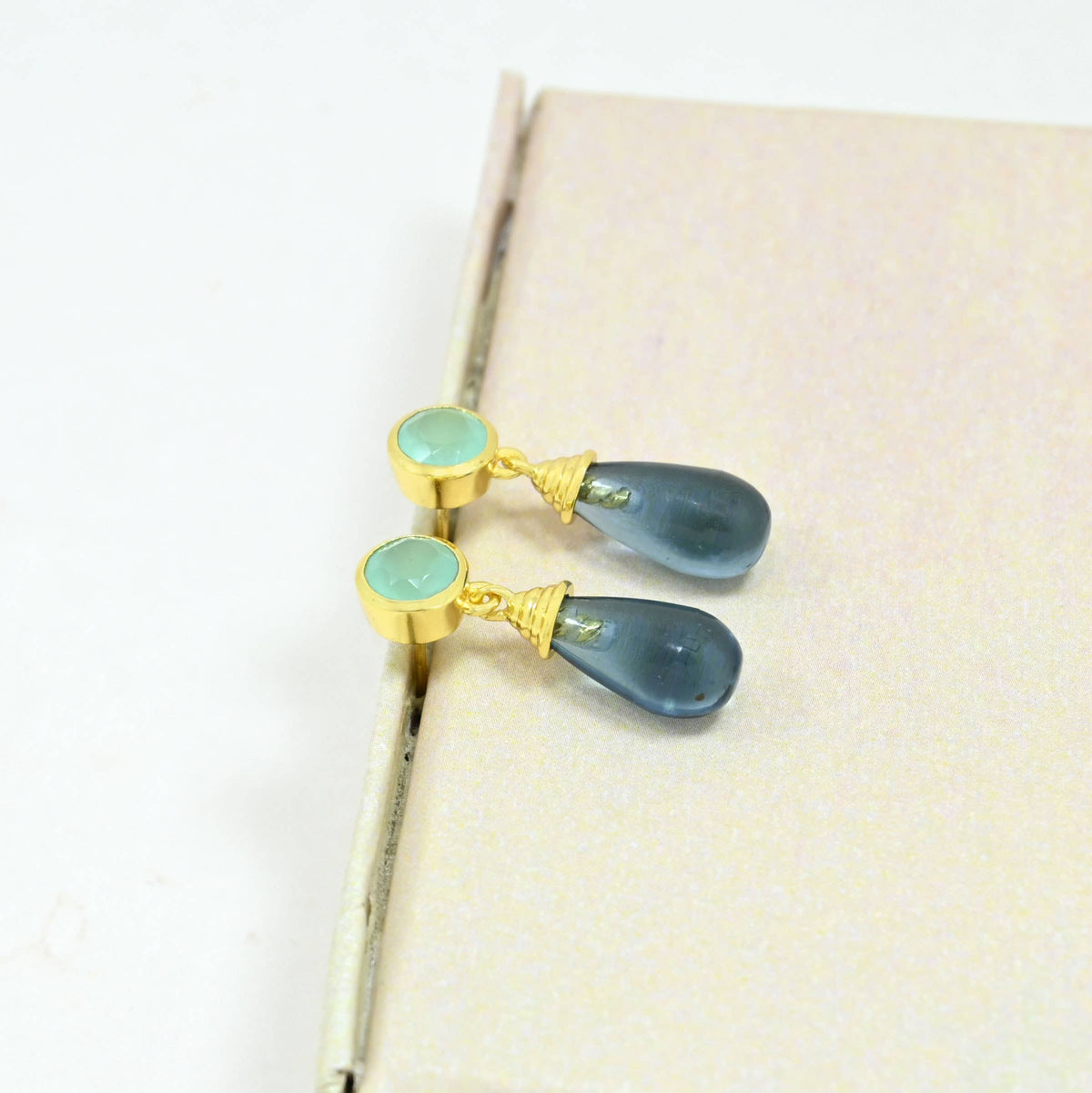 Nevaeh Earring Gold Plated - Aqua Chalcedony & Blue Iolite