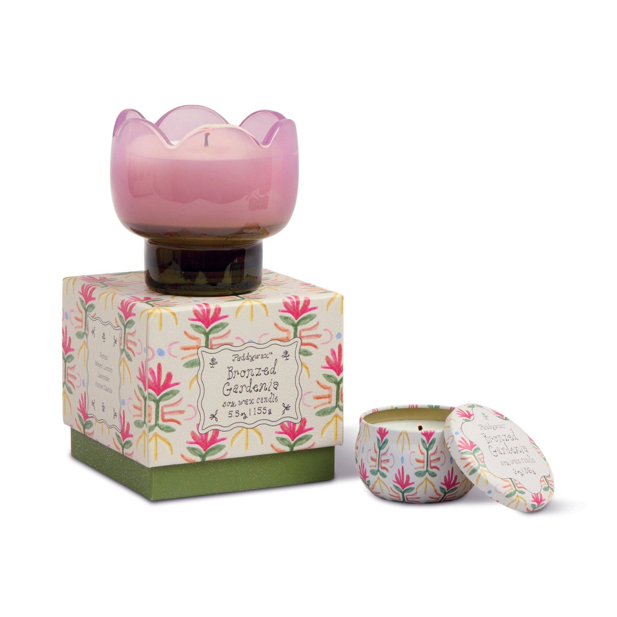 Purple & Green Glass Candle - Bronzed Gardenia