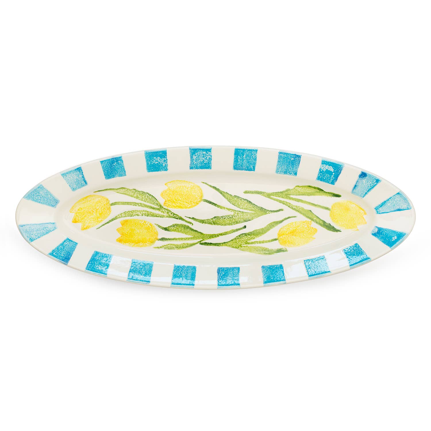 XL Blue Rimmed Tulip Platter
