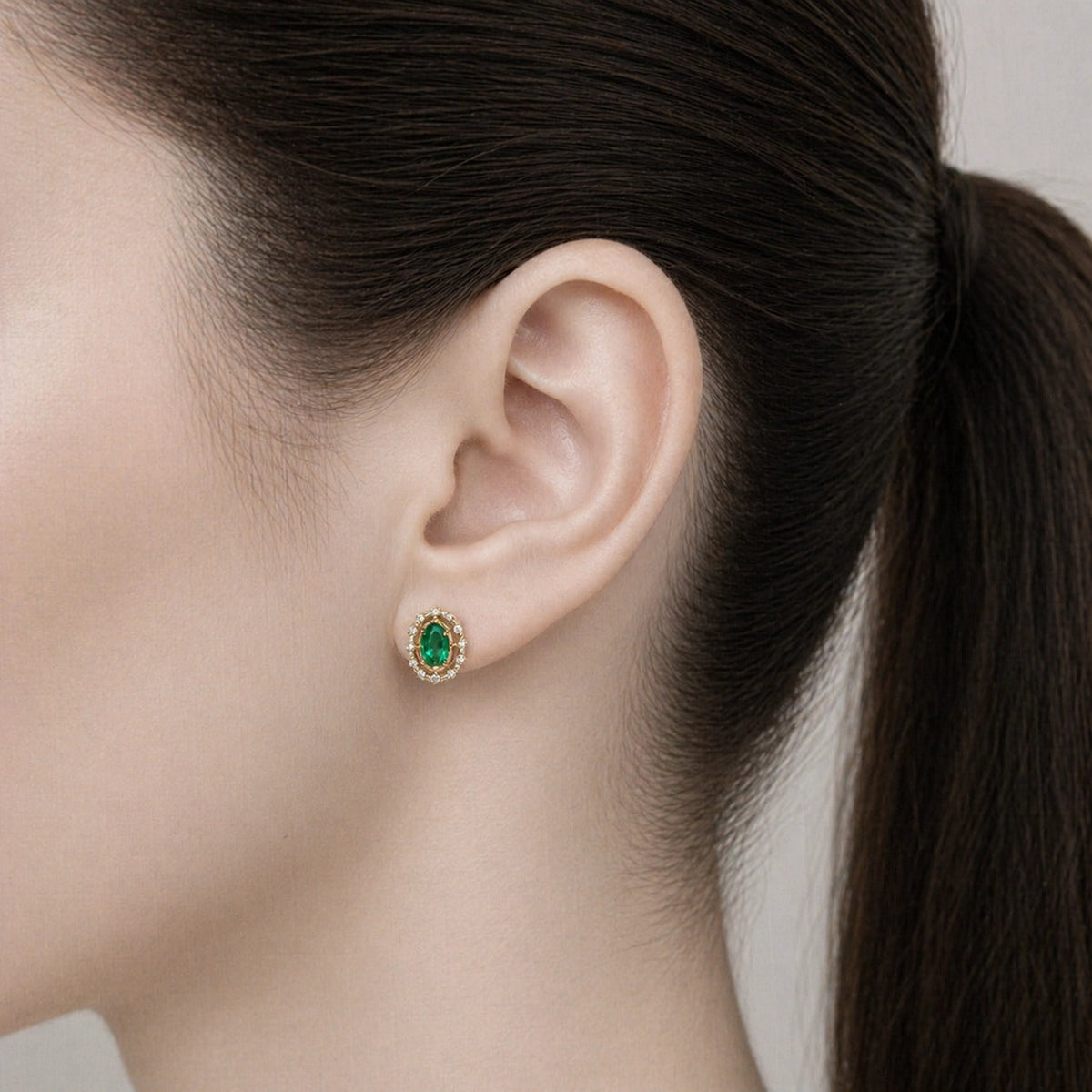 Emerald Oval Antique Stud Earrings