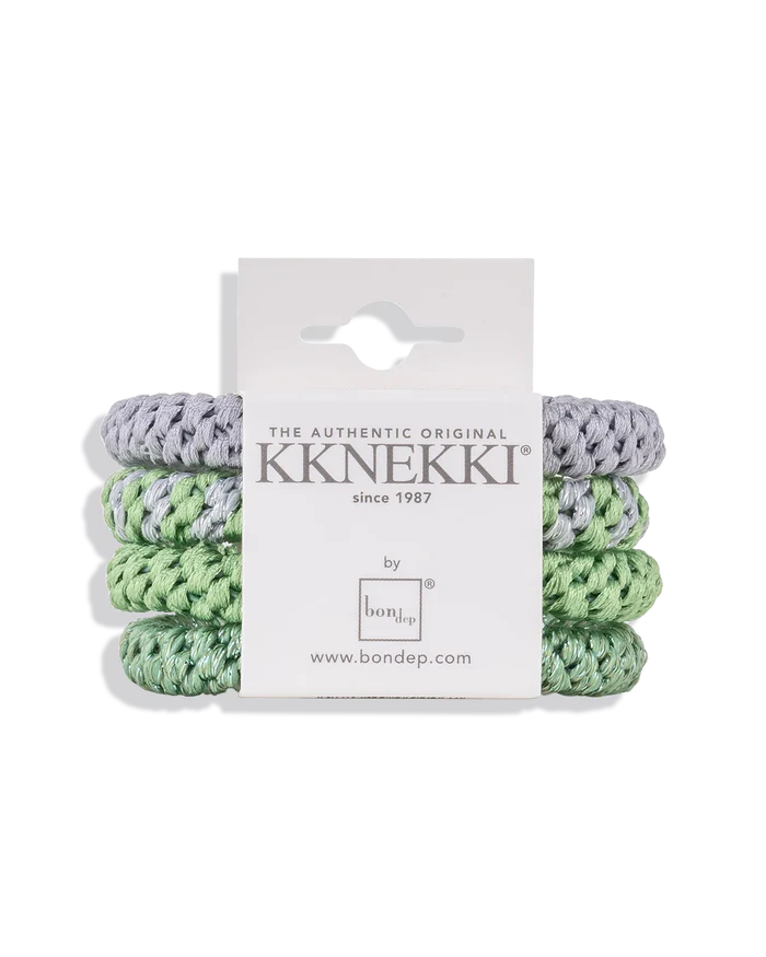 Set Of 4 Light Green & Silver Kknekki Hair Ties