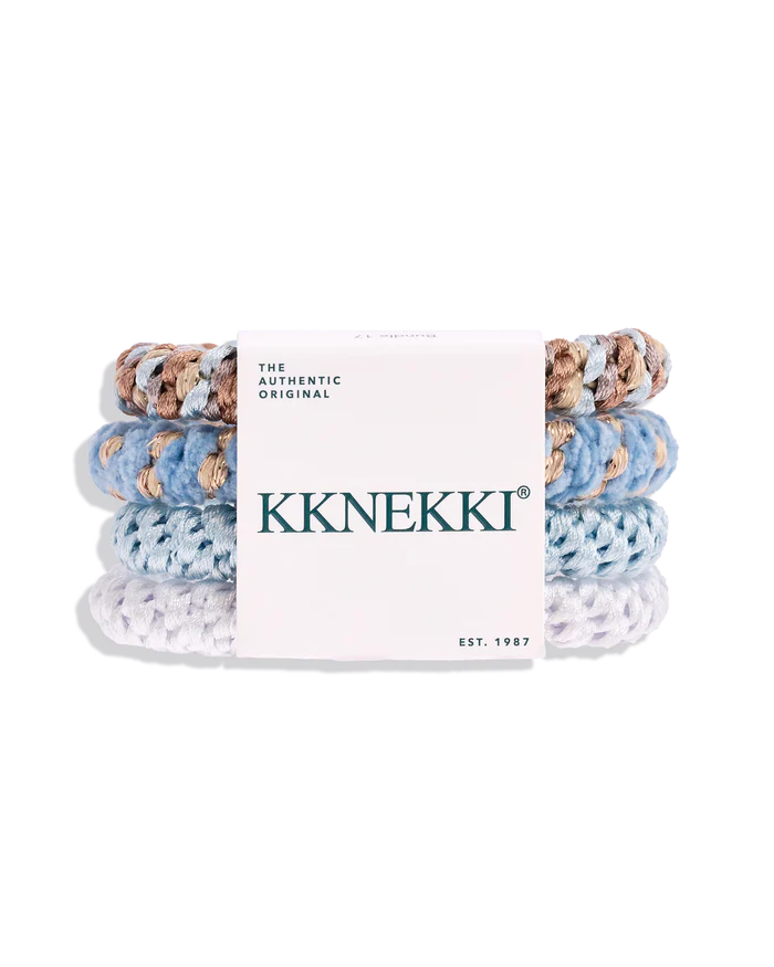Set Of 4 Blue, White & Beige Kknekki Hair Ties
