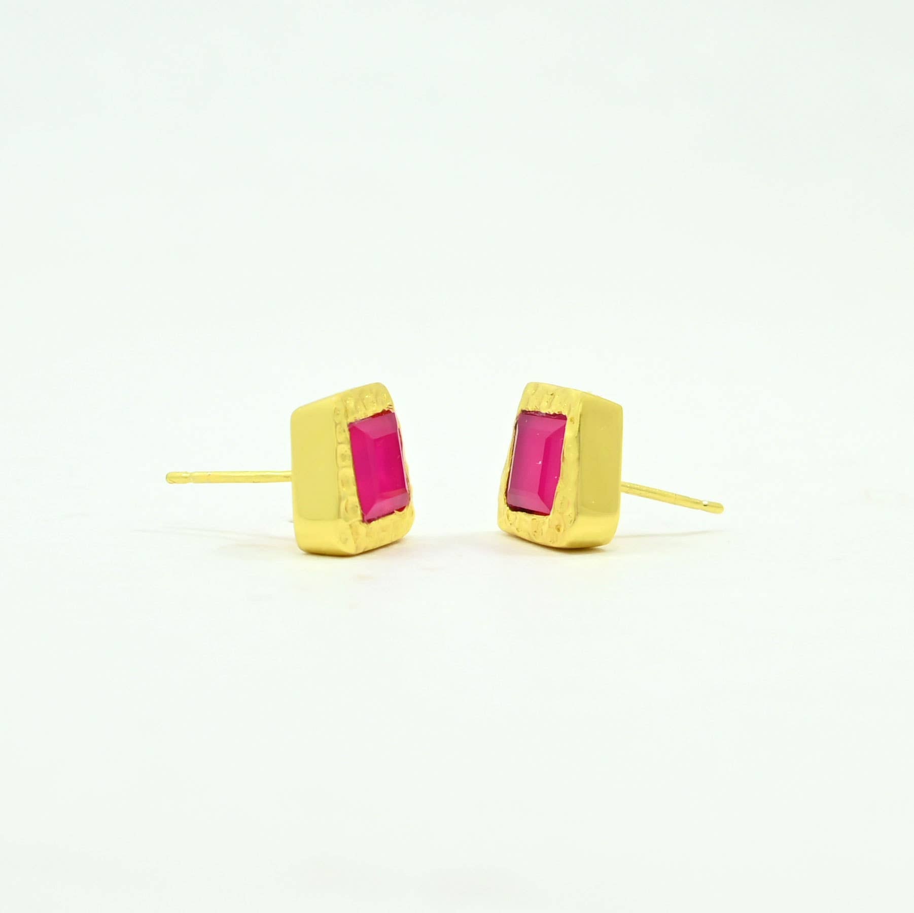 Aria Stud Earring Gold Plated - Pink Fuchsia Onyx