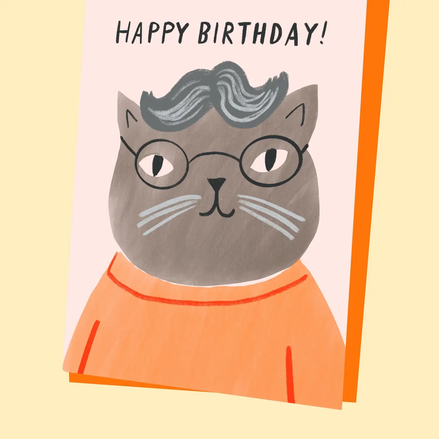 Glasses Grey Cat Birthday Card