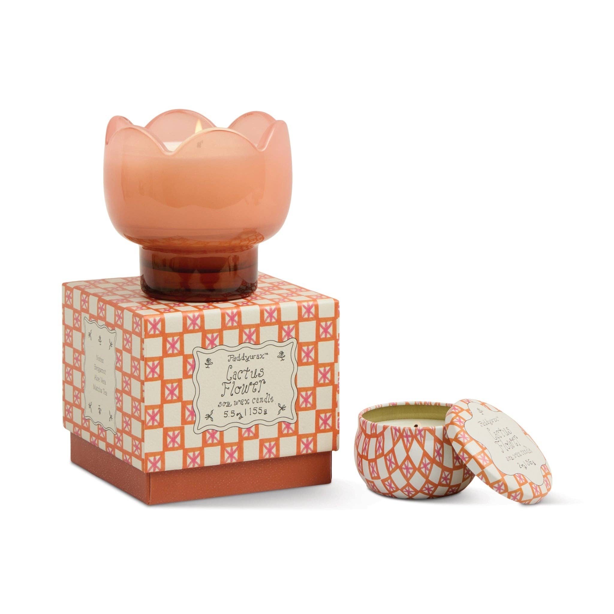 Pink & Burnt Orange Glass Candle - Cactus Flower